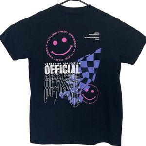 RARE Boohoo Petite Official Smile back Graphic Women's Black T-Shirt Size‎ L